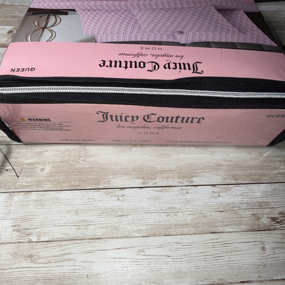 Juicy‎ Couture Queen Sheet Set Pink Candy Cane Heart Monogram 6 Piece New - Picture 5 of 8